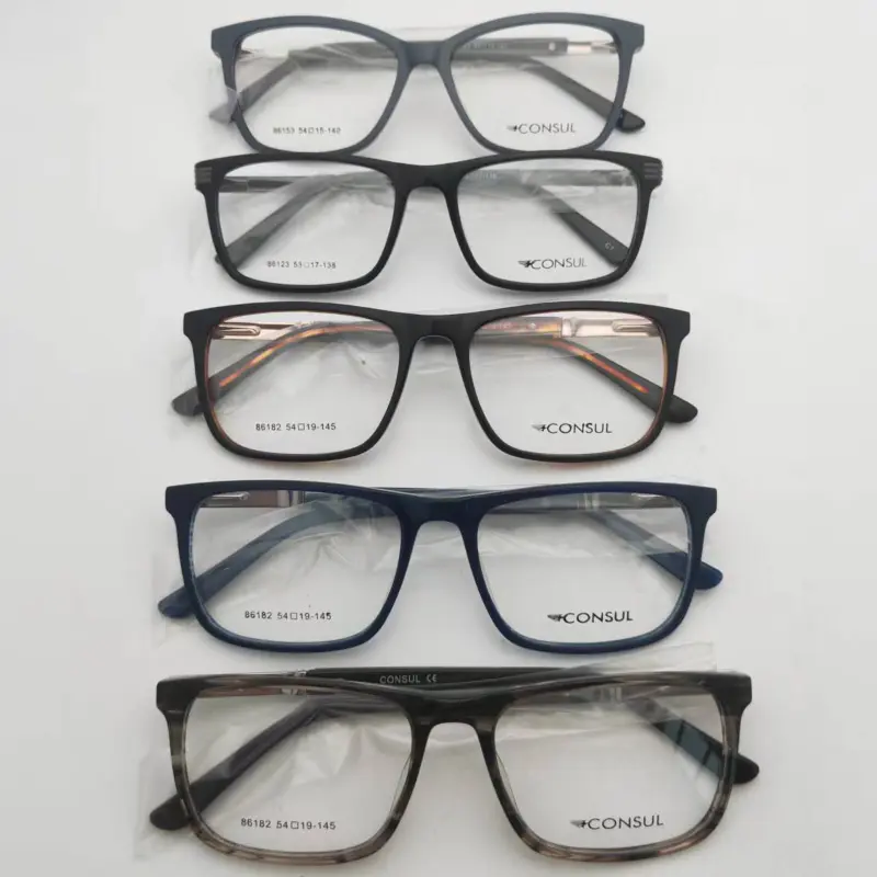 Stock clair acétate monture optique lunettes prix bon marché sélection aléatoire acétate avec monture de lunettes Design en métal