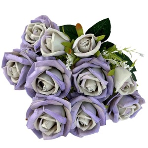 Rosas artificiales de crema, diez cabezas, flores de rosa realistas para decoración de bodas, accesorios de fotografía, tela de terciopelo - Product Image 5