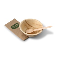 Tazones pequeños redondos de hoja de palma de 275 ml para postres fríos y servicio en heladerías.