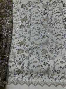 Tissu KC de luxe en dentelle florale perlée, tulle brodé à la main avec des cristaux pour robe de soirée africaine Aso Ebi - Product Image 3