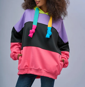 Vendita calda da <span class=keywords><strong>donna</strong></span> a doppio <span class=keywords><strong>cappuccio</strong></span> Color Block <span class=keywords><strong>con</strong></span> <span class=keywords><strong>cappuccio</strong></span> coulisse in stile retrò Neon Patchwork Streetwear Casual <span class=keywords><strong>felpa</strong></span> - Product Image 1