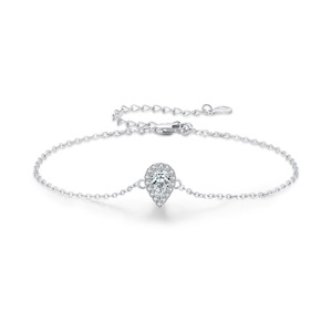 Bracelet en argent sterling 925 avec halo de zircon en forme de larme, élégant et luxueux, chaîne fine réglable, pour femmes modernes et chics, bijoux en argent fin - Product Image 1