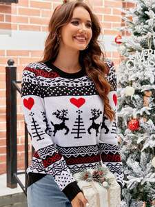 <span class=keywords><strong>Pull</strong></span> jacquard personnalisé unisexe motif cerf, <span class=keywords><strong>pull</strong></span> <span class=keywords><strong>de</strong></span> <span class=keywords><strong>Noël</strong></span> moche pour la famille, motif floral décontracté pour la saison d'automne - Product Image 2