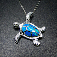 Collier pendentif tortue en opale bleu océan en gros, bijoux hawaïens, plaqué rhodium, pendentifs de charme chrétiens, argent sterling IGI