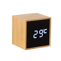 Multifunktionaler Holz-Projektionswecker mit Thermometer, Kalender, LED, Geräuschgesteuert, Digital, Geräuschlos, für Studenten, Nachtuhr