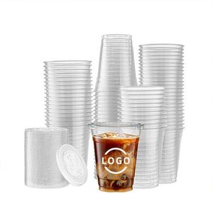 Gobelet en plastique transparent pour boissons froides, café, bière à emporter, smoothies, avec logo personnalisé imprimé, 98 mm, 8 oz, 9 oz, 10 oz, 12 oz, 16 oz, 20 oz, 24 oz - Product Image 1