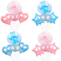 Ballon en film d'aluminium avec ourson de 24 pouces, pompon transparent bleu et rose pour décoration de fête d'enfants