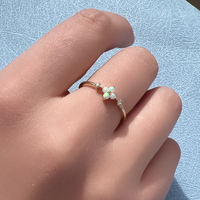 Mode européenne et américaine S925 bague fleur d'opale en argent Sterling plaqué or Zircon trèfle à quatre feuilles bagues pour femmes bijoux