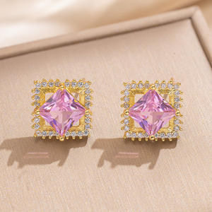 Conjunto de joyería elegante de lujo para mujer al por mayor collar de acero inoxidable con diamantes de imitación Rosa verde anillos ajustables conjunto de pendientes - Product Image 6