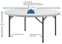Table ronde pliante moderne en plastique de 150 cm pour les événements de fête en plein air, les banquets
