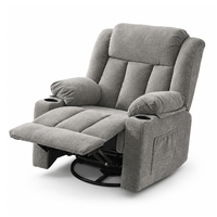 Fauteuil inclinable en tissu gris surdimensionné, pivotant, avec porte-gobelet, poche de rangement et dossier rembourré, pour salon