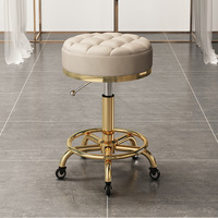 Chaise de coiffeur pivotante à 360 degrés de haute qualité avec roulettes, tabouret de salon doré