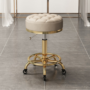 High Quality Salon Furniture 360 Degree Rolling Adjustable Hairdressing Chair <b>with</b> <b>Wheels</b> Gold Salon <b>Stool</b> - Product Image 2