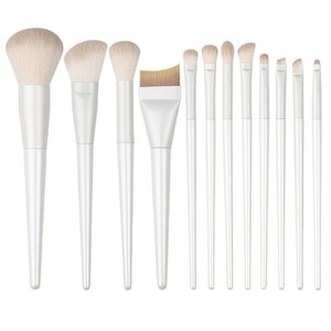 Jade White 12-Piece Wooden Handle <b>Makeup</b> Brush Set Synthetic Hair Full Size Foundation Blending Eyeshadow Blush Brushes - Product Image 5