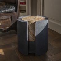 Table d'appoint en pierre bicolore Dream Home avec cadre incurvé et incrustation d'onyx, mobilier d'appoint minimaliste pour villa et patio