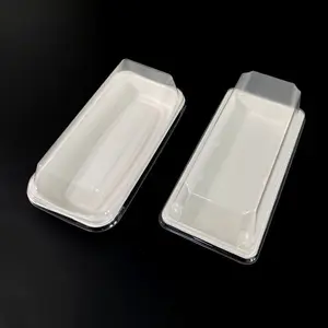 Kotak Wadah Makanan Kecil Persegi Panjang 500Ml, Plastik Putih Cepat Saji Makan Siang Makanan Ringan