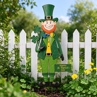 Piquet décoratif en métal robuste pour la Saint-Patrick, représentant un lutin tenant un trèfle, pour la pelouse et le patio