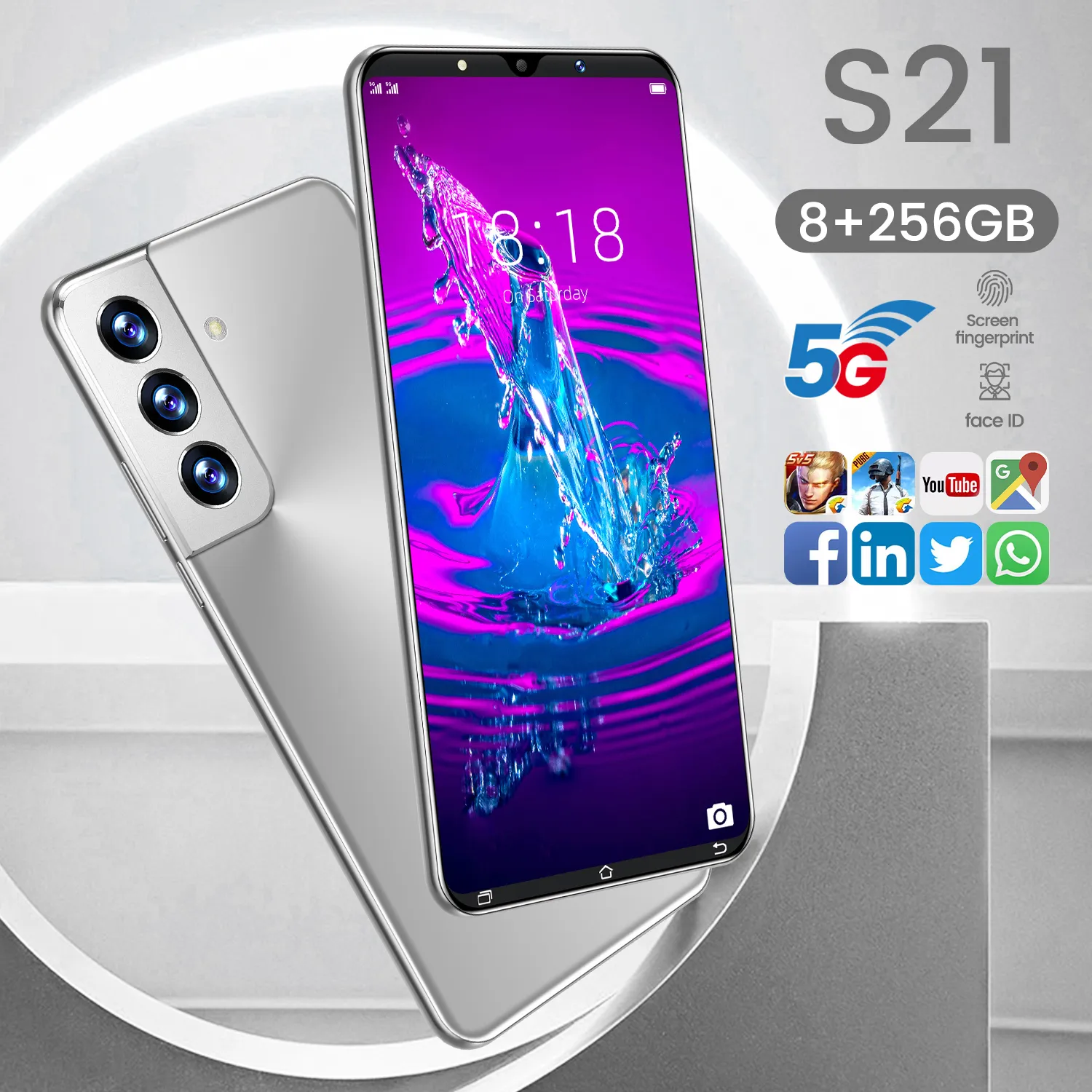 Bonne vente Version mondiale S21 Ultra 5.3 pouces téléphone portable 5000mah 8gb + 256gb double carte Sim téléphones Hd caméra Mobile 3g & 4g smartPhone