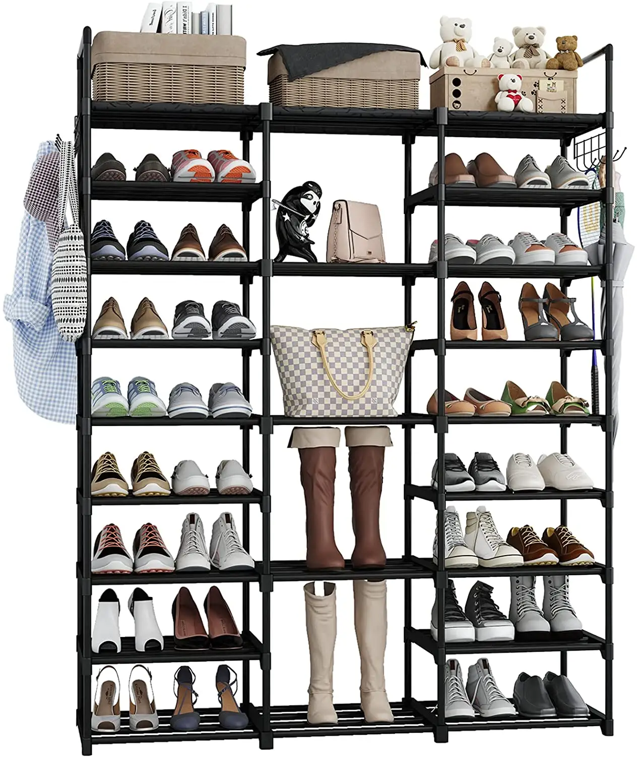 Schoenkast rak penyimpanan sepatu, rak Display sepatu bambu yang bisa disesuaikan 9 tingkat dapat ditumpuk