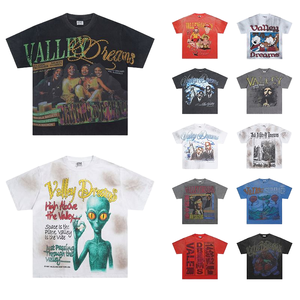เสื้อยืดโอเวอร์ไซส์ทรงหลวมสำหรับผู้ชาย ผ้าฝ้ายทอ 100% หนานุ่ม พิมพ์ลายกราฟฟิตี ประดับเพชร กันขนร่วง - Product Image 1