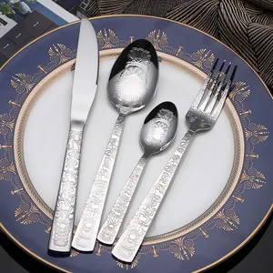 Luxury High Quality Dining Flatware Knife Spoon Fork Set Wedding Silver Gold Steak Stainless Steel Cutlery Set