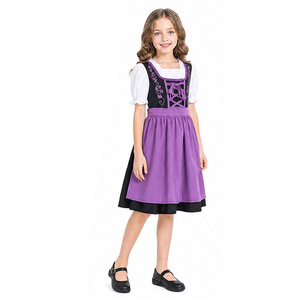 Girls Bavarian Dress Oktoberfest Costume Purple Dirndl With <b>White</b> Blouse <b>Apron</b> - Product Image 2