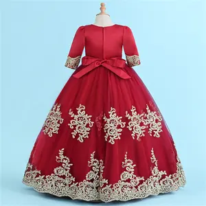 Yoliyolei – ensemble jupe longue pour enfants, vêtements d'automne et d'hiver, robes de princesse à fleurs, robe de demoiselle d'honneur rouge, vente en gros, 2022