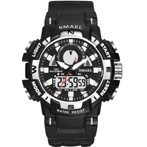 Smael jam tangan Analog Quartz, arloji tali Resin kasual Digital LED tampilan ganda akrilik olahraga modis 1557