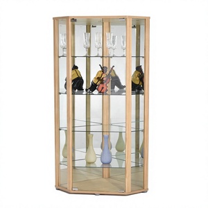 Vitrina Esquinera Moderna de Madera con Estantes de Vidrio e Interior Ajustable para Almacenamiento en la Sala de Estar - Product Image 1