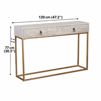 Console moderne en bois avec 2 tiroirs et structure en métal doré – Table d'entrée de luxe |   Table de rangement pour couloir