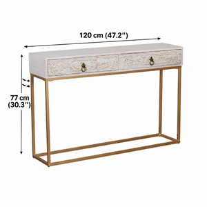 Mesa Consola Moderna de Madera con 2 Cajones y Estructura Metálica Dorada – Mesa de Entrada de Lujo |   Mesa de Almacenamiento para Pasillo - Product Image 5
