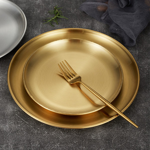 304 Stainless Steel Korean Style <b>Barbecue</b> Tray Round Thickened Gold Silver Serving Plate Commercial Use - Product Image 2