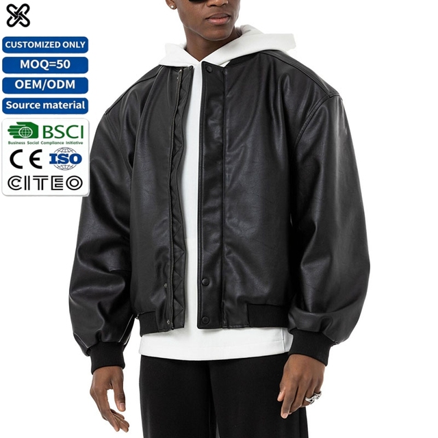 Manufacturer Custom Front-zip Closure Classic Men's Leather Bomber Jacket