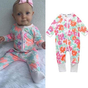 Prix usine automne unisexe infantile impression fermeture éclair à manches longues grenouillère coton bébé pyjama ensemble - Product Image 5