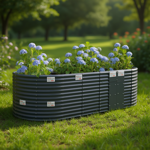 Jardinera Elevada de Acero, Elíptica, con Recubrimiento en Polvo Color Antracita, Macetas para Exteriores, para Uso en Jardín - Product Image 2