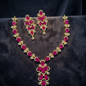 Luxury Brass <b>Ruby</b> Choker <b>Necklace</b> Set Gold Plated Indian Bridal Cubic Zirconia Drop Earrings Wedding Jewelry For Women - Product Image 1