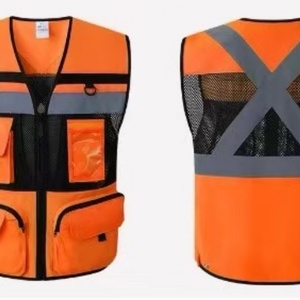 Gilet de sécurité personnalisable en polyester réfléchissant jaune vert fluorescent, haute visibilité ANSI Classe 2, imperméable, avec logo, pour la construction - Product Image 4