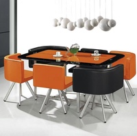 Ensemble de table de salle à manger GEDO pour restaurant, utilisation commerciale, négociation, réunion, 1 table rectangulaire avec plateau en verre, 6 chaises en cuir PU, style moderne