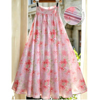 Rok Panjang Wanita Motif Bunga Musim Panas Terbaru, Model Empire Waistline A-line, Sporty Stylish Elegan, Grosir Kustomisasi
