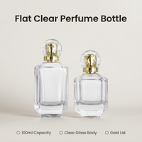 Flacons de parfum de luxe en verre transparent plat de haute qualité 100 ml, avec bouchons dorés uniques et pulvérisateurs, imprimés sur mesure (octogonaux/rectangulaires)
