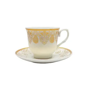 Khuyến Mãi Tùy Chỉnh Gốm Sứ Vàng Rim Tea Cup Cốc Cà Phê Với Chiếc Đĩa