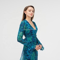 Robe longue élégante col en V OEM de haute qualité pour femmes Robes fendues imprimées sur le devant