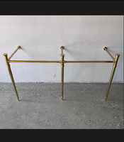 Console à double évier de style vintage à structure métallique Meuble-lavabo à double vasque pour comptoir en pierre Support de jambe en laiton doré brillant