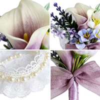 Boutonnière en ruban de satin avec fleur de lys calla violette et lavande pour le marié, le témoin, la décoration de revers de costume pour mariage et bal de promo