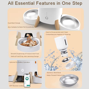 OEM 5L Automatic Pet Feeder Smart Dog Cat Food Dispenser WiFi Enabled Dual Stainless Steel Bowls with Time Settiming - Product Image 4