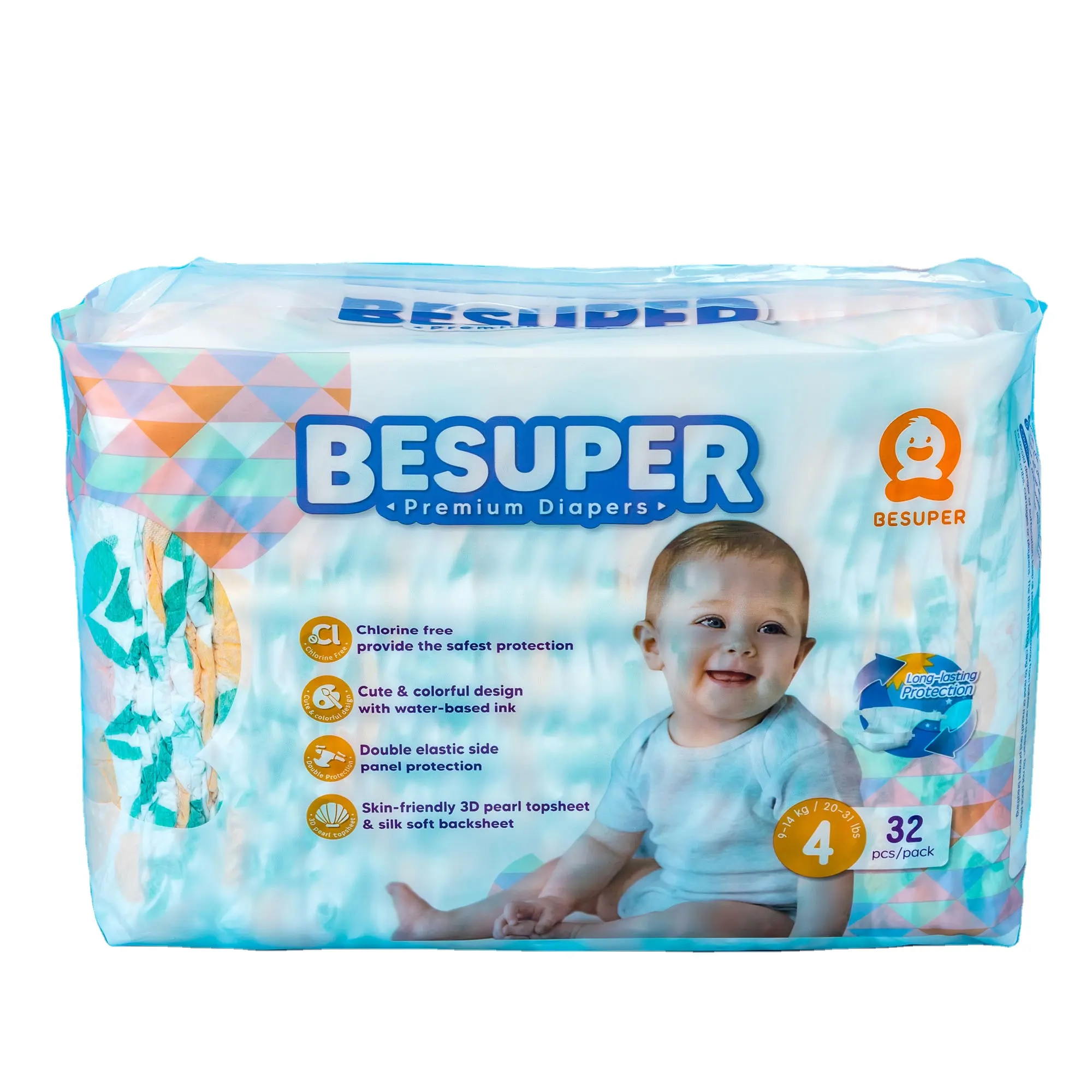 Besuper 아기 기저귀 제조 공장 가격 아기 기저귀 및 기저귀 비 짠 직물 일회용 인쇄 7 일 1000 PCS