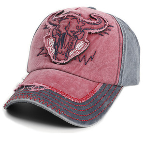 Berretti da Baseball sportivi di fascia alta usurati in cotone lavato pietra modello mucca all'ingrosso - Product Image 1