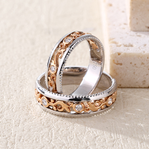 แหวนคู่โรสโกลด์สีขาว18K คุณภาพสูงแหวนคู่ชุบโรเดียมคลาสสิกของขวัญแต่งงานหรือวันเกิดสำหรับปาร์ตี้ - Product Image 6