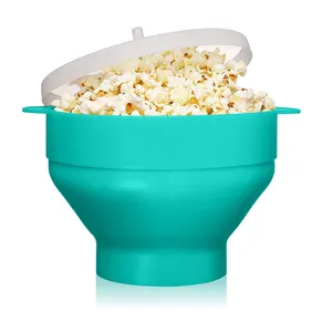 Contenitori per Popcorn pieghevoli per microonde all'ingrosso con coperchio ciotola per popcorn pieghevole in Silicone