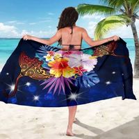 Traje de baño para mujer Chifón Cubrir Traje de baño Envoltura Hawaii Pareja Manta Ray Plumeria Hibiscus Tropical Polynesian Sarong Beach Wear